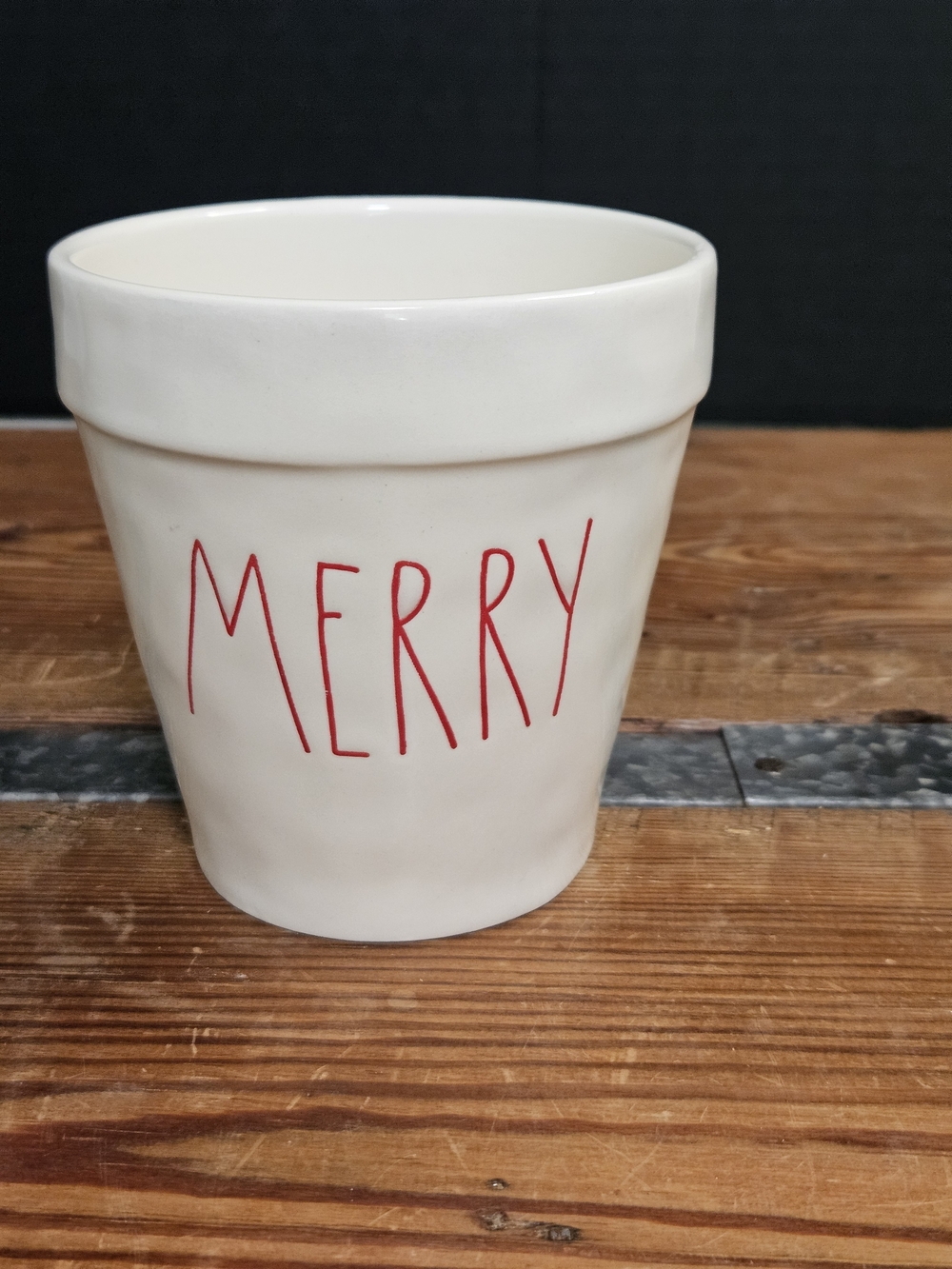 Merry Ceramic Planter Pot - White with Red Lettering